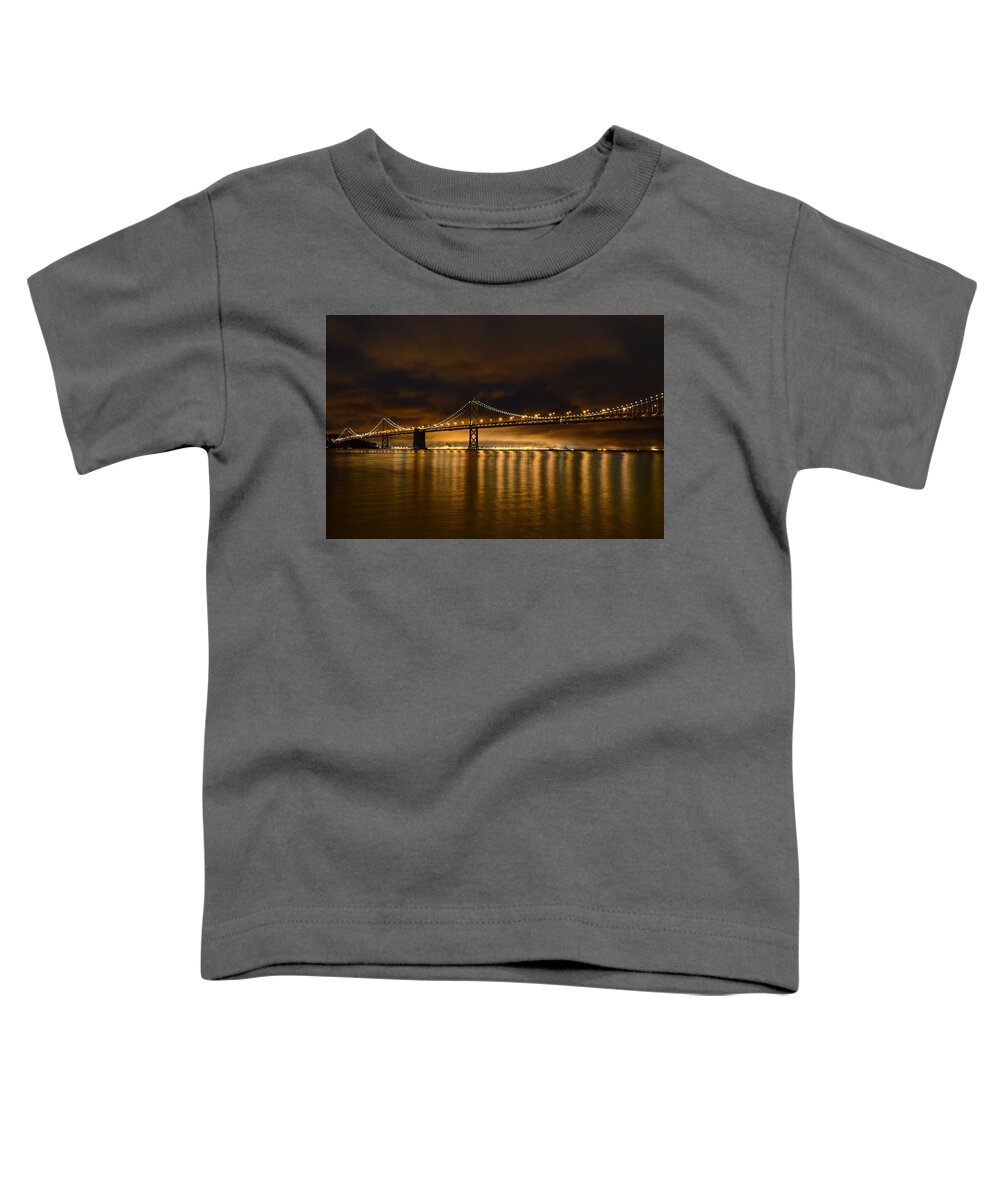 Skyline Toddler T-Shirt featuring the photograph San Francisco - Bay Bridge at Night by Carlos Alkmin