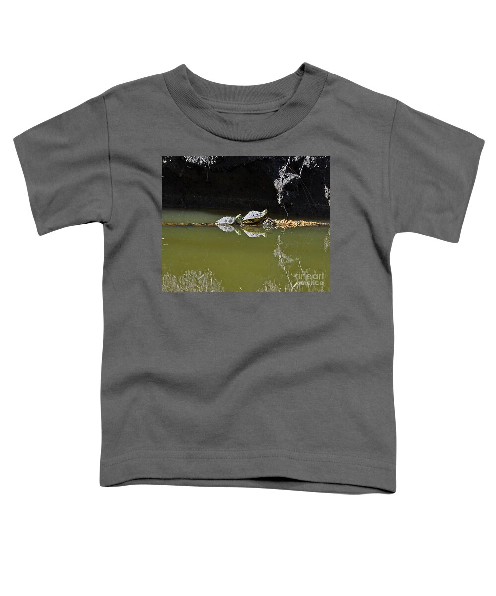 Turtle Toddler T-Shirt featuring the photograph Sharing Sliders by Al Powell Photography USA