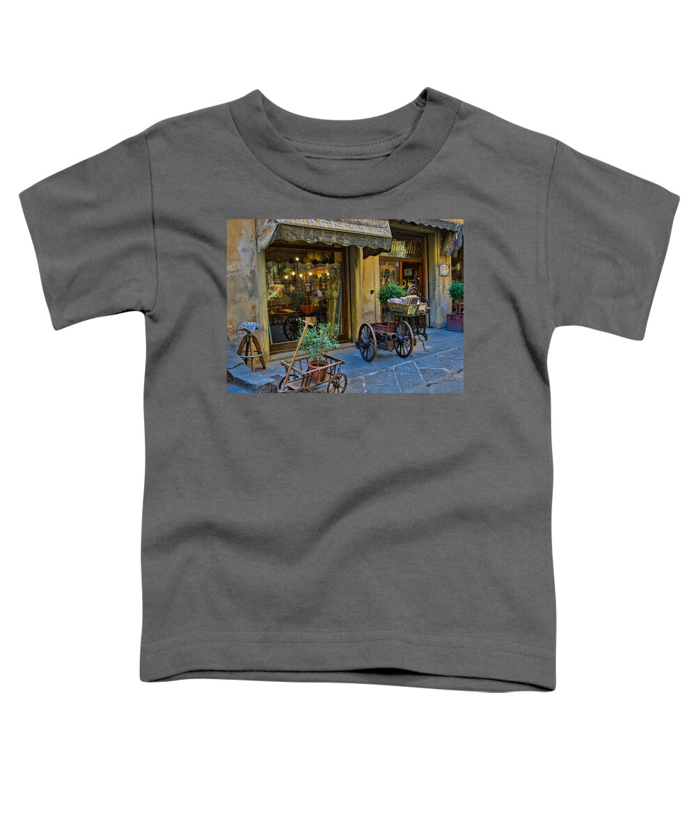 Italy Toddler T-Shirt featuring the photograph Shop in Cortona Italy by Weir Here And There