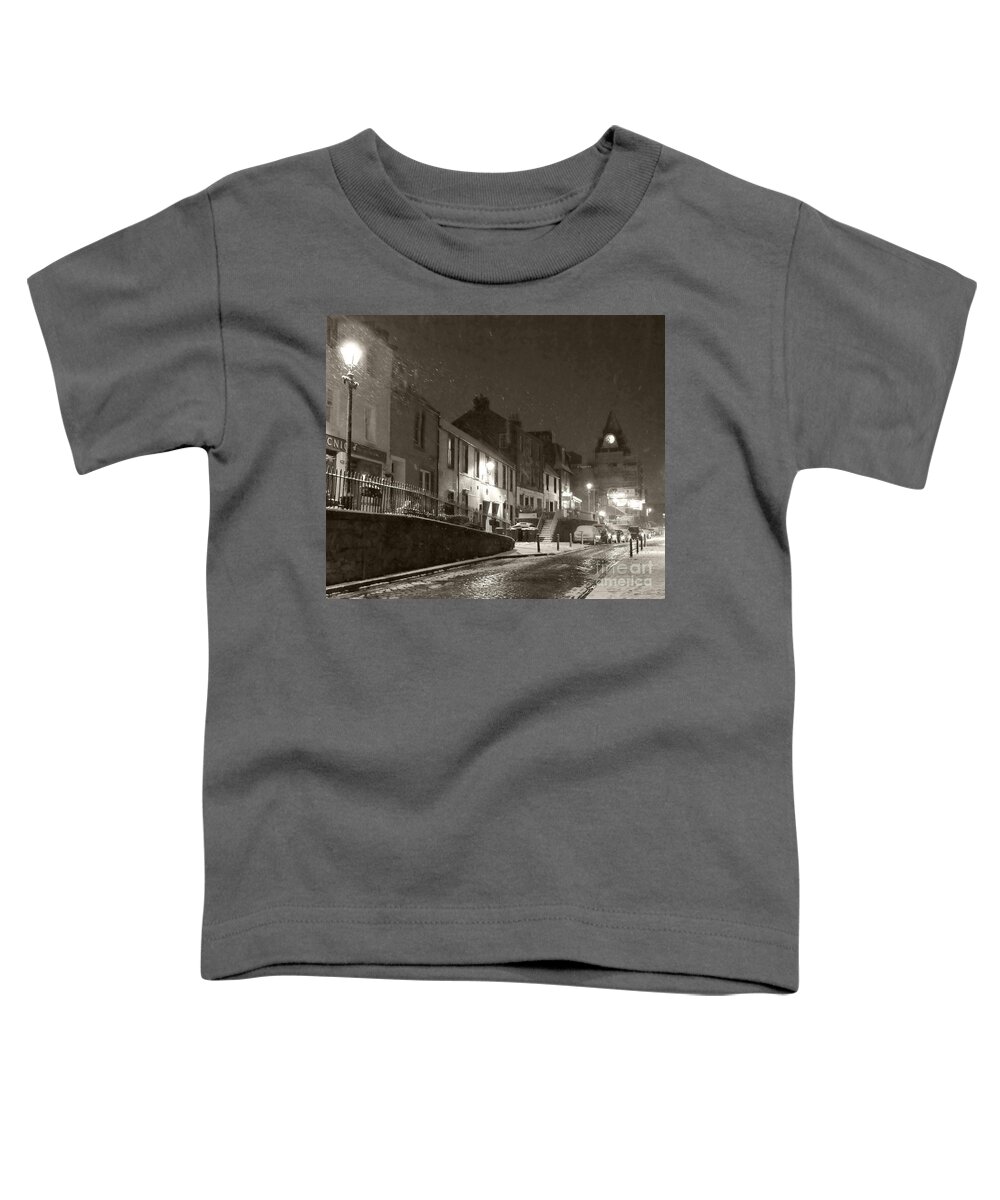 Snowing Toddler T-Shirt featuring the photograph Snowy Night in Black and White by Elena Perelman