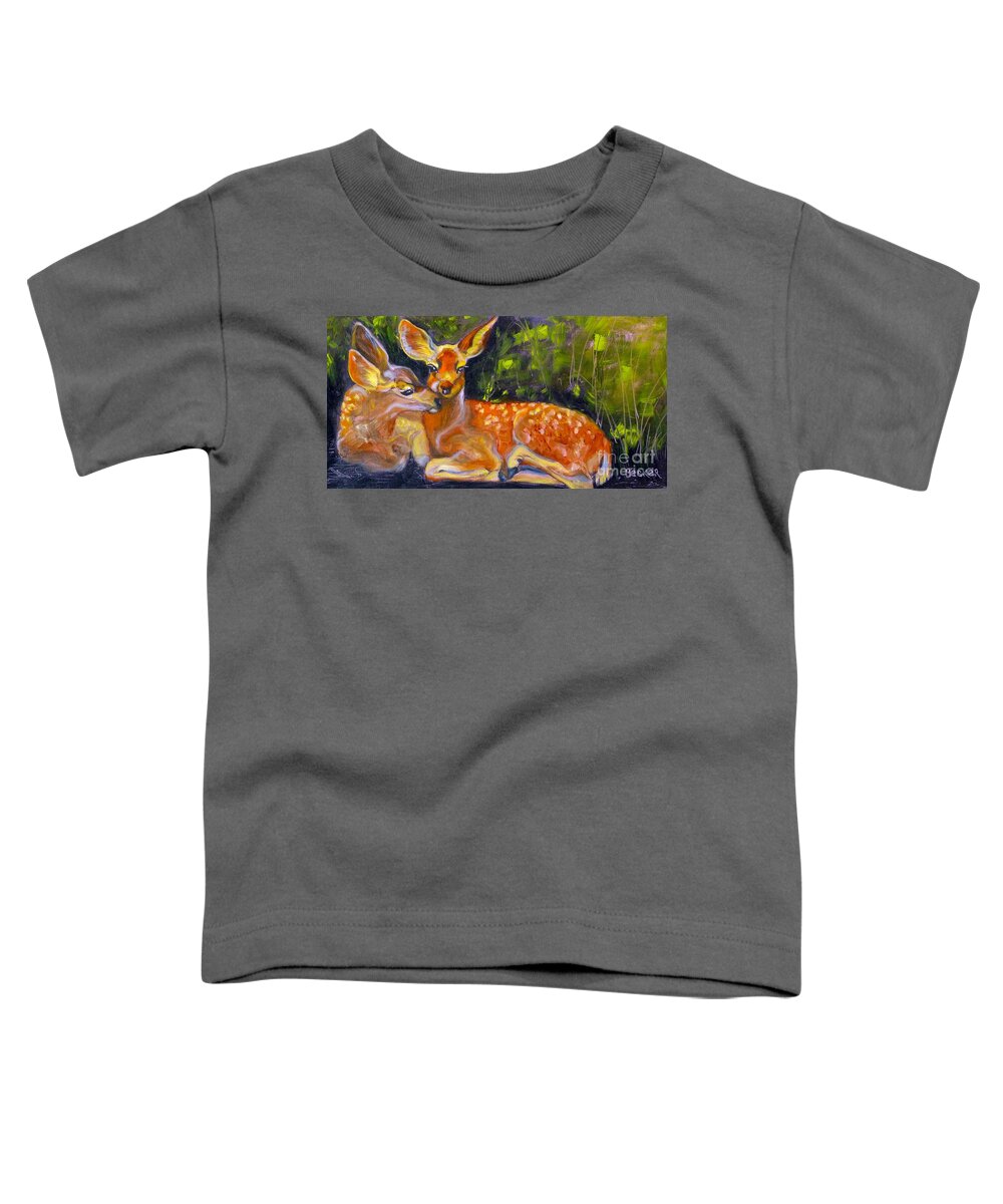 Fawn Toddler T-Shirt featuring the painting Spring Twins 2 by Susan A Becker