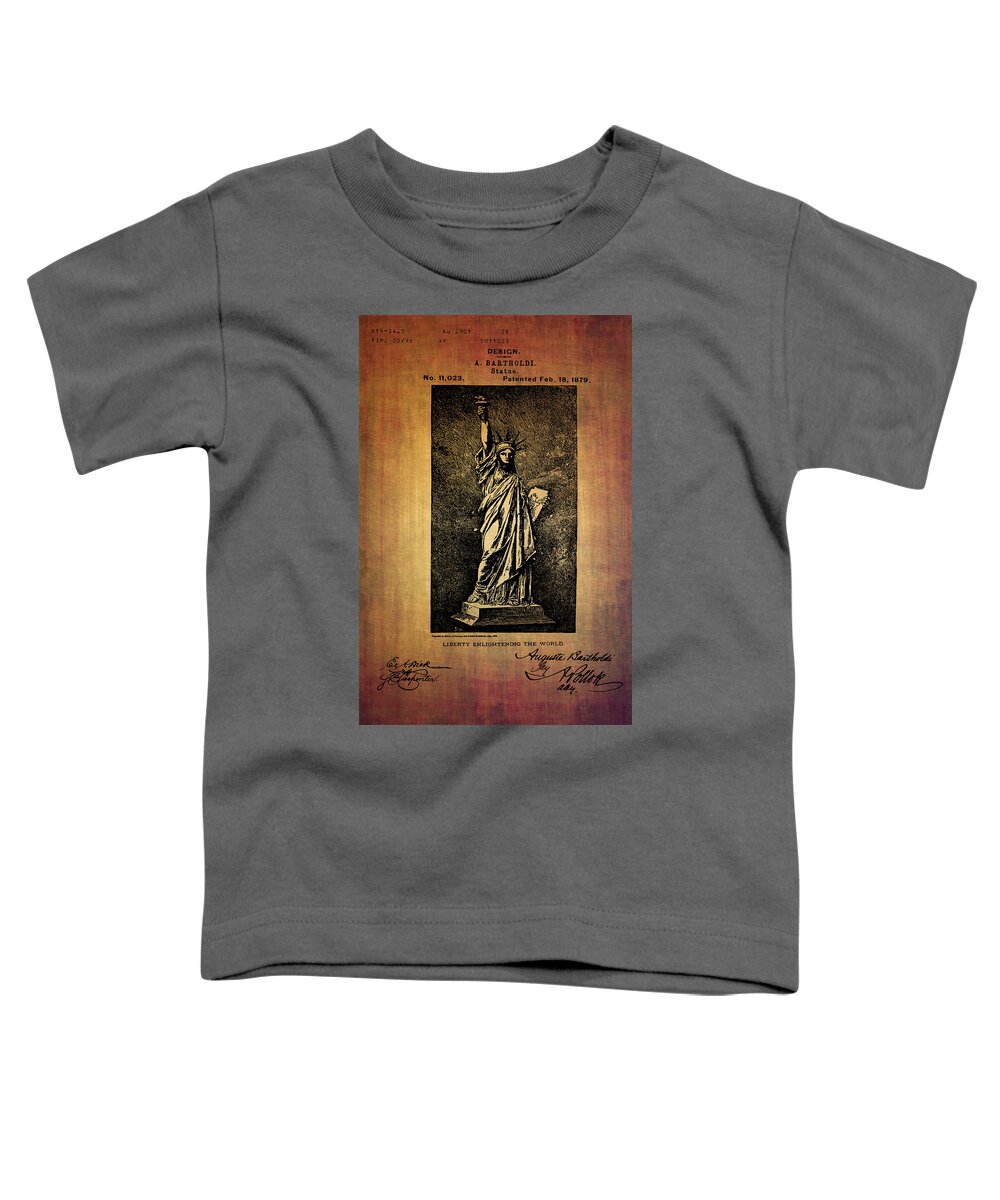 Liberty Toddler T-Shirt featuring the digital art Statue if liberty original patent by Bartholdi 1879 by Eti Reid