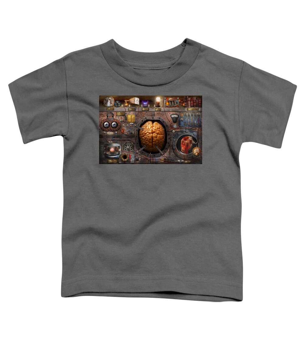 Brain Toddler T-Shirt featuring the photograph Steampunk - Information overload by Mike Savad