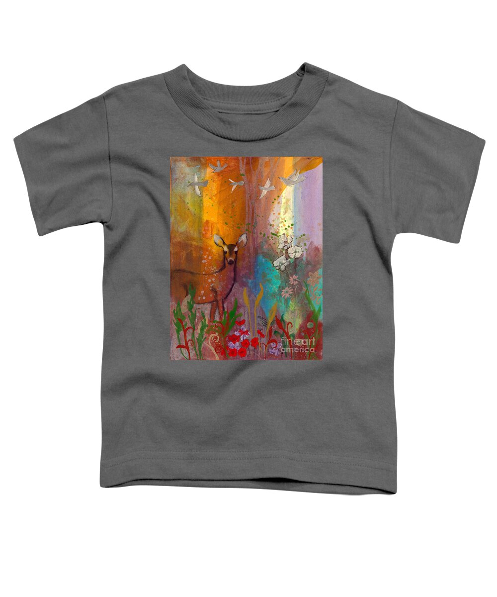 Sun Toddler T-Shirt featuring the painting Sun Deer by Robin Pedrero