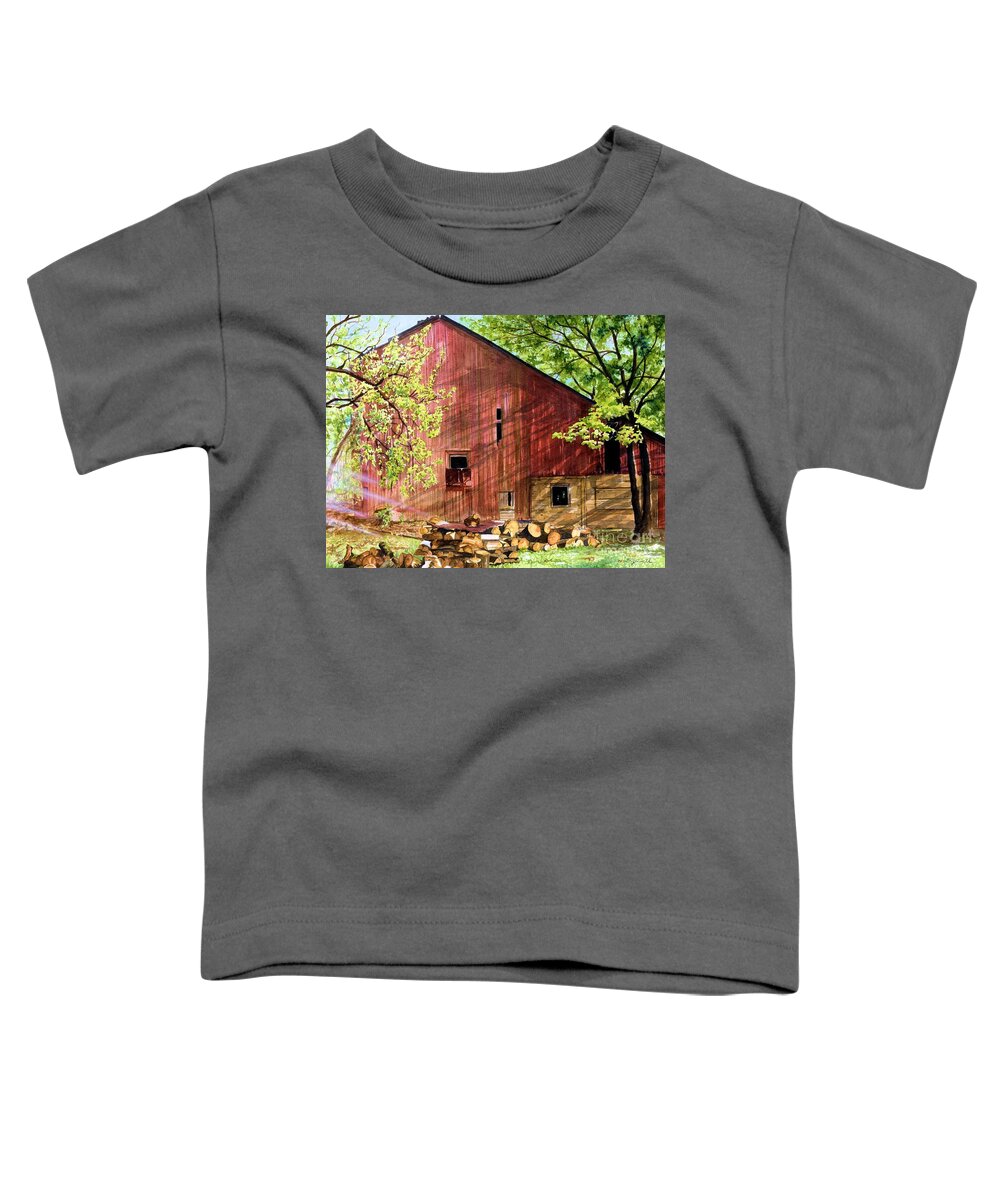 Watercolor Barn Toddler T-Shirt featuring the painting Sun Stroked by Barbara Jewell