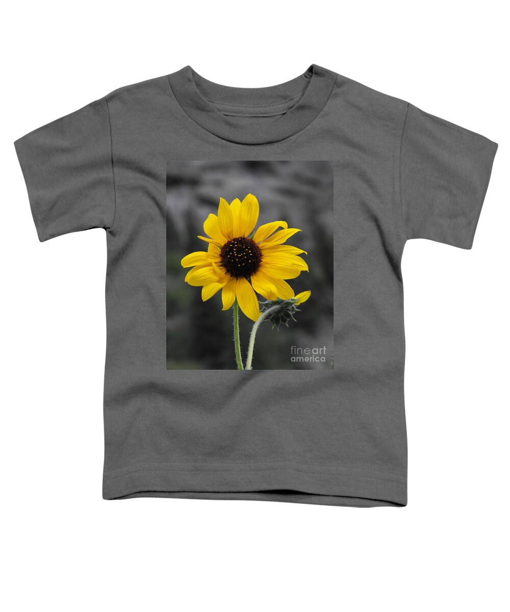 Sunflower Toddler T-Shirt featuring the photograph Sunflower on gray by Rebecca Margraf