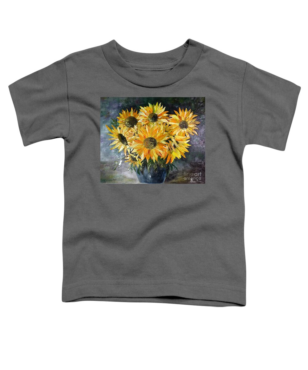 Sunflower Toddler T-Shirt featuring the painting Sunflowers by Amalia Suruceanu