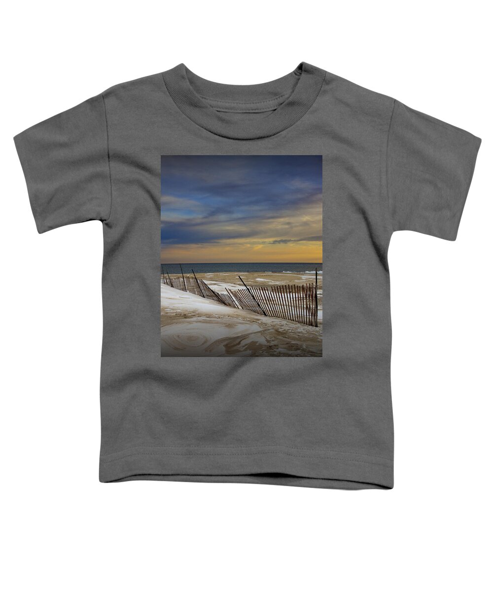 Michigan Toddler T-Shirt featuring the photograph Sunset by the Beach at Grand Haven Michigan during Winter by Randall Nyhof