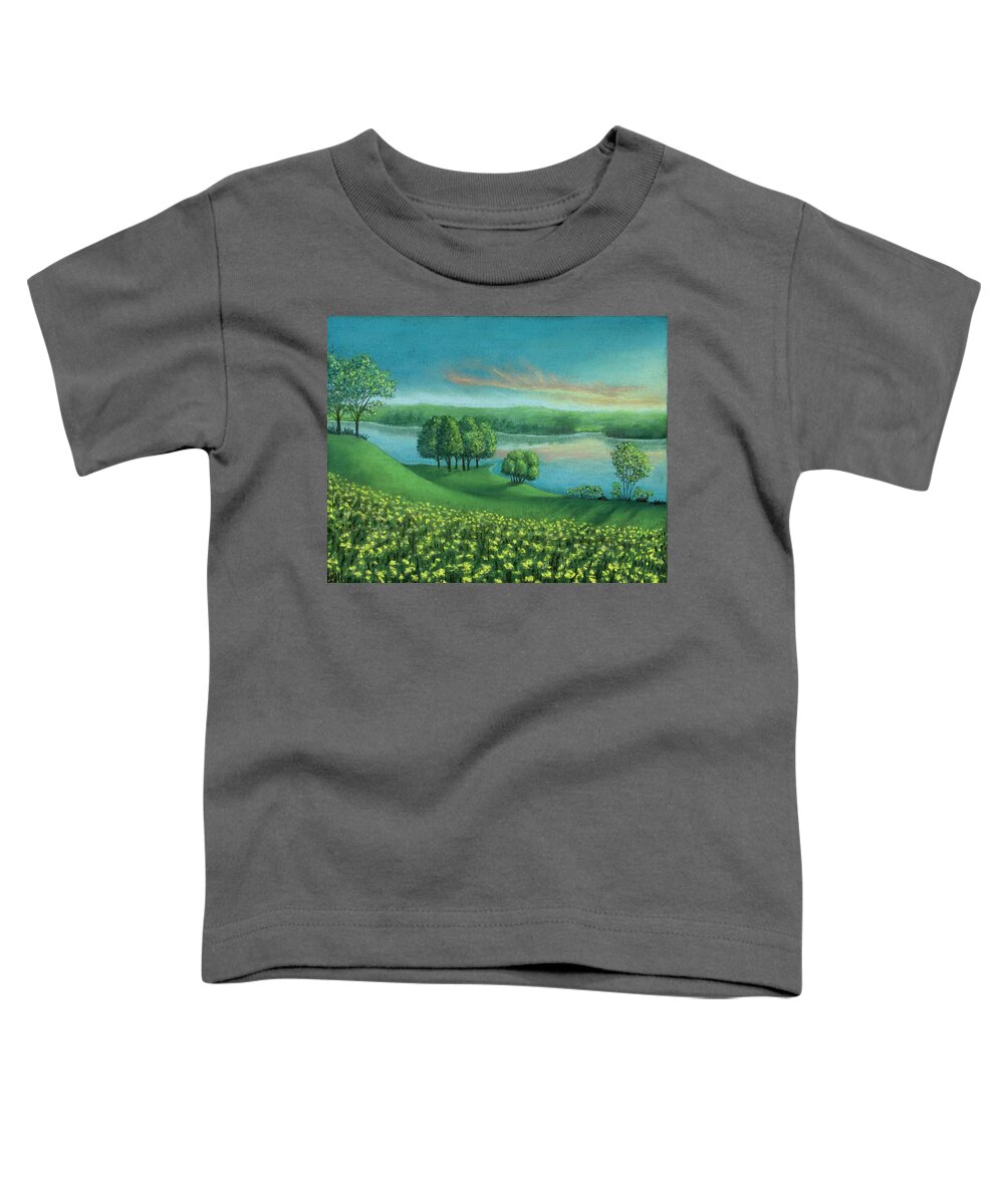 Sunset Toddler T-Shirt featuring the pastel Sunset Lake A by Michael Heikkinen