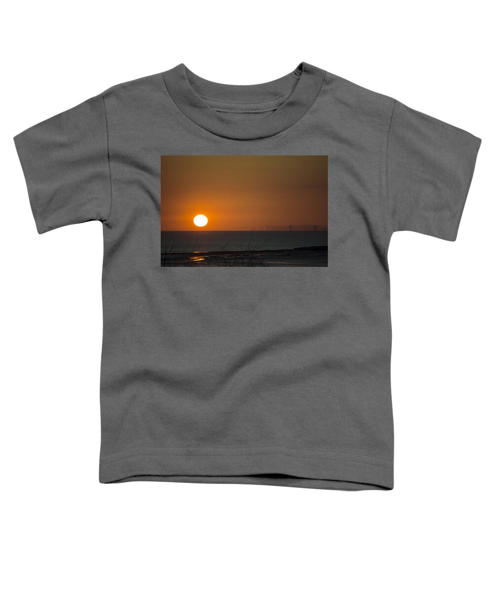 Sun Toddler T-Shirt featuring the photograph Sunset Over The Windfarm by Spikey Mouse Photography