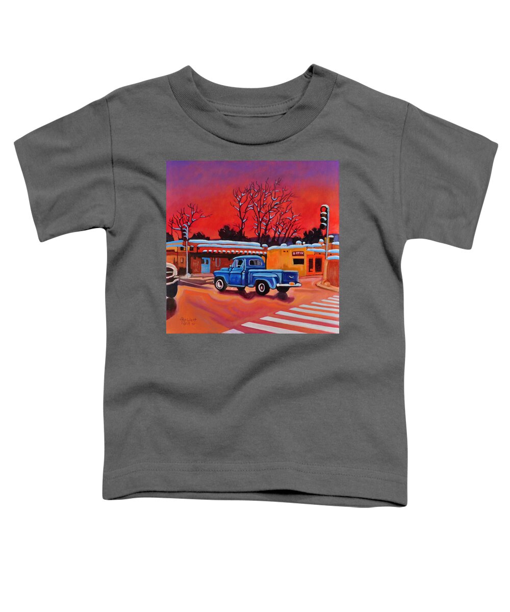 Old Toddler T-Shirt featuring the painting Taos Blue Truck at Dusk by Art West