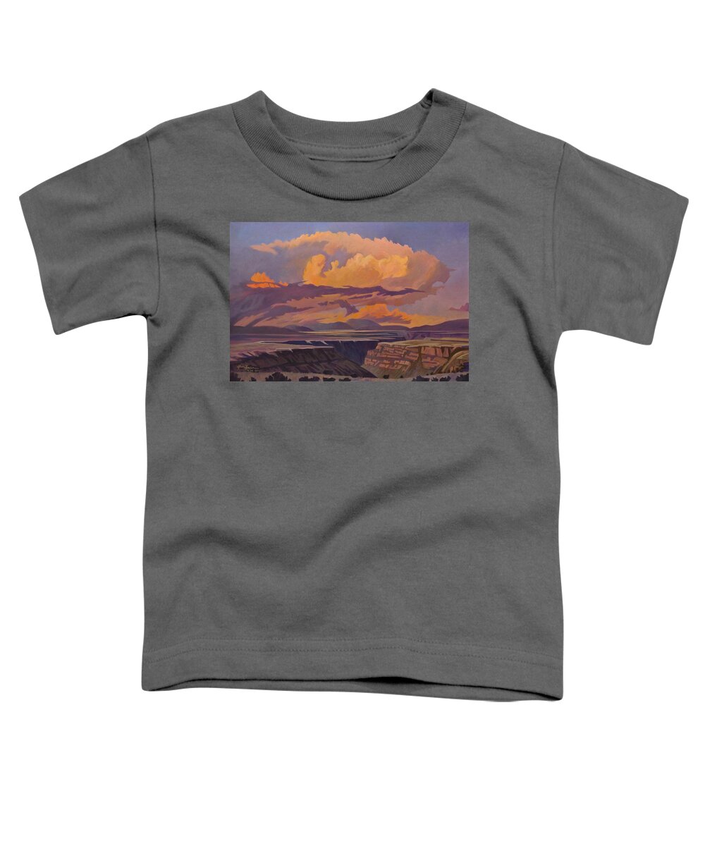 Taos Toddler T-Shirt featuring the painting Taos Gorge - Pastel Sky by Art West