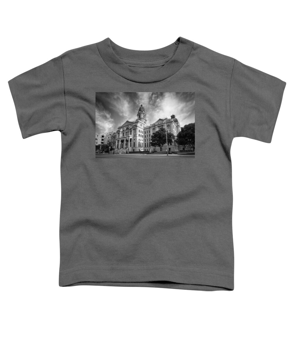 Courthouse Toddler T-Shirt featuring the photograph Tarrant County Courthouse BW by Joan Carroll