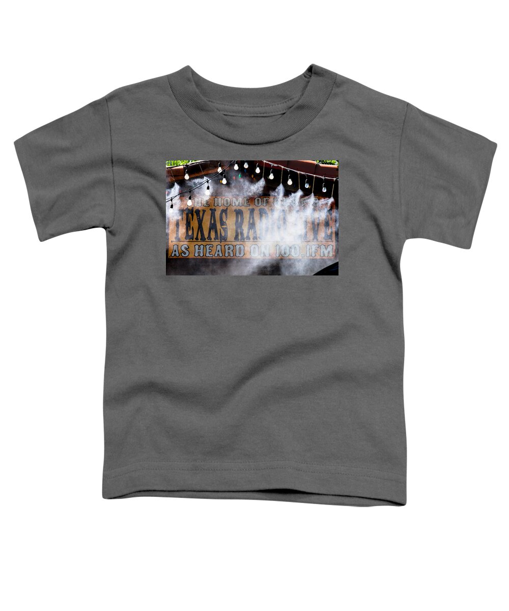 Americana Toddler T-Shirt featuring the photograph Texas Radio in the Mist by Ed Gleichman