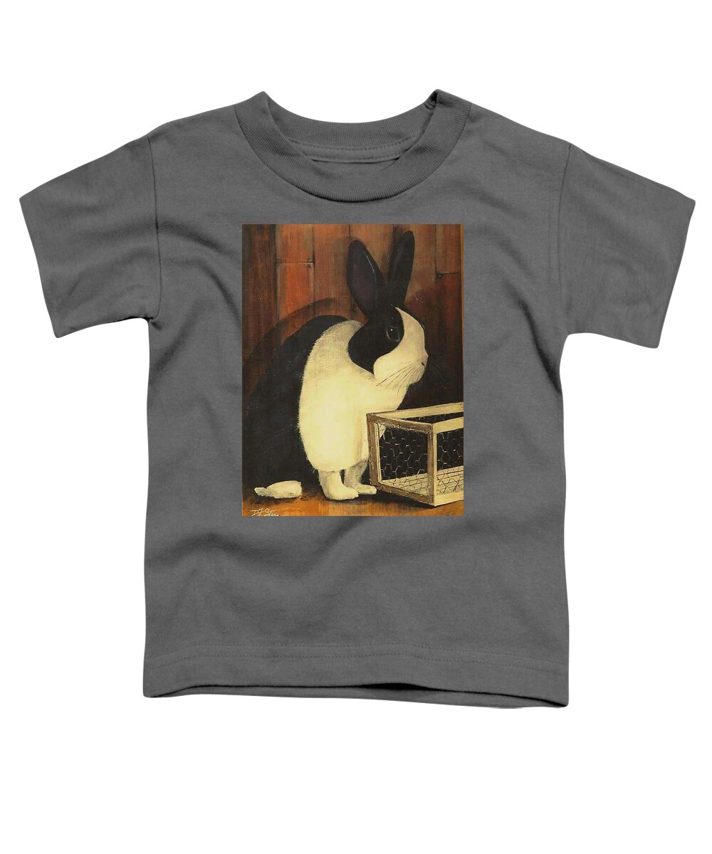 Images Toddler T-Shirt featuring the painting The Black and White Dutch Rabbit 2 by Diane Strain