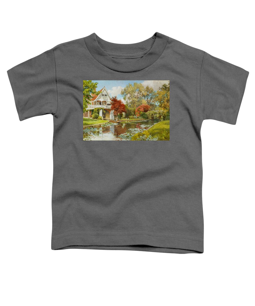 Landscape Toddler T-Shirt featuring the painting The Boathouse by Alfred Parsons