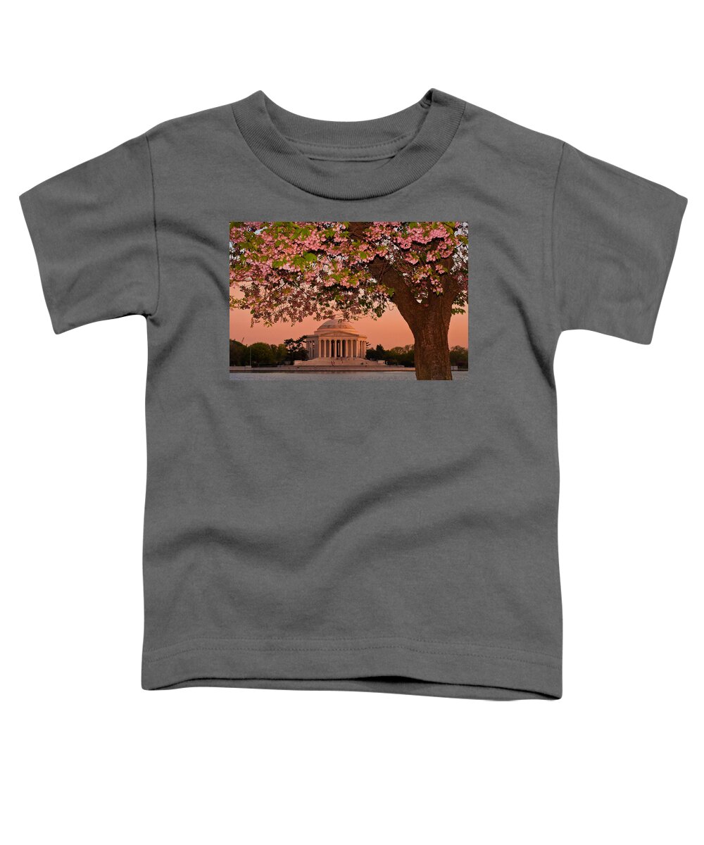 America Toddler T-Shirt featuring the photograph The Jefferson Memorial Framed by a Cherry Tree by Mitchell R Grosky
