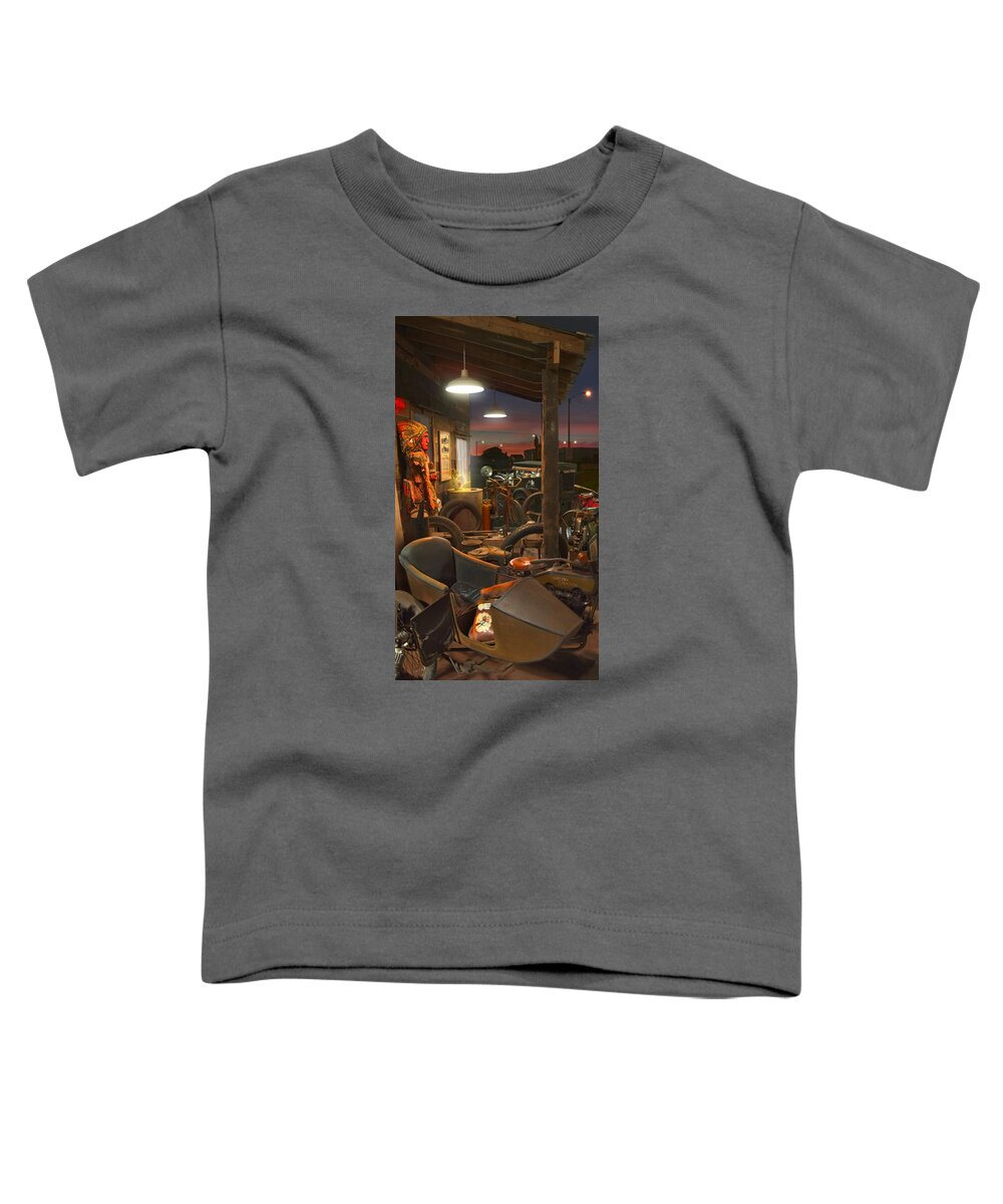 Motorcycle Toddler T-Shirt featuring the photograph The Motorcycle Shop 2 by Mike McGlothlen