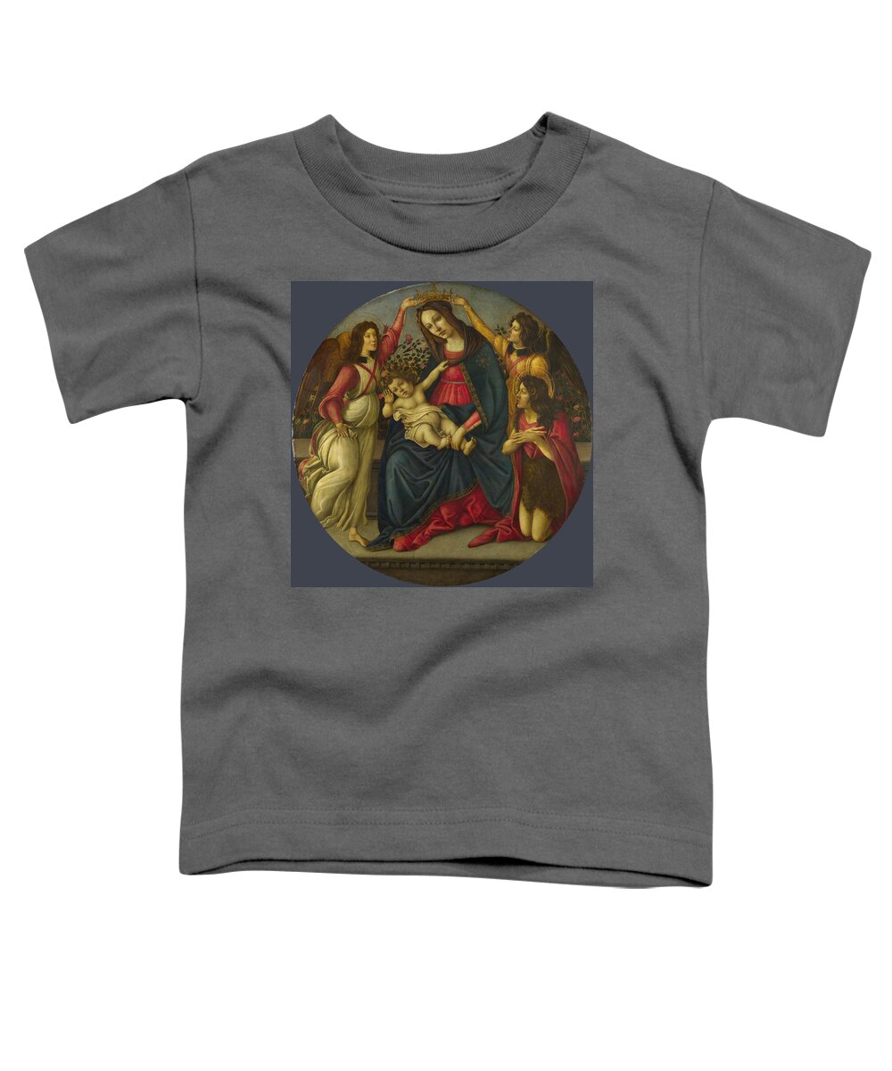 Workshop Of Sandro Botticelli.the Virgin And Child With Saint John And Two Angels Toddler T-Shirt featuring the painting The Virgin and Child with Saint John and Two Angels by Workshop of Sandro Botticelli