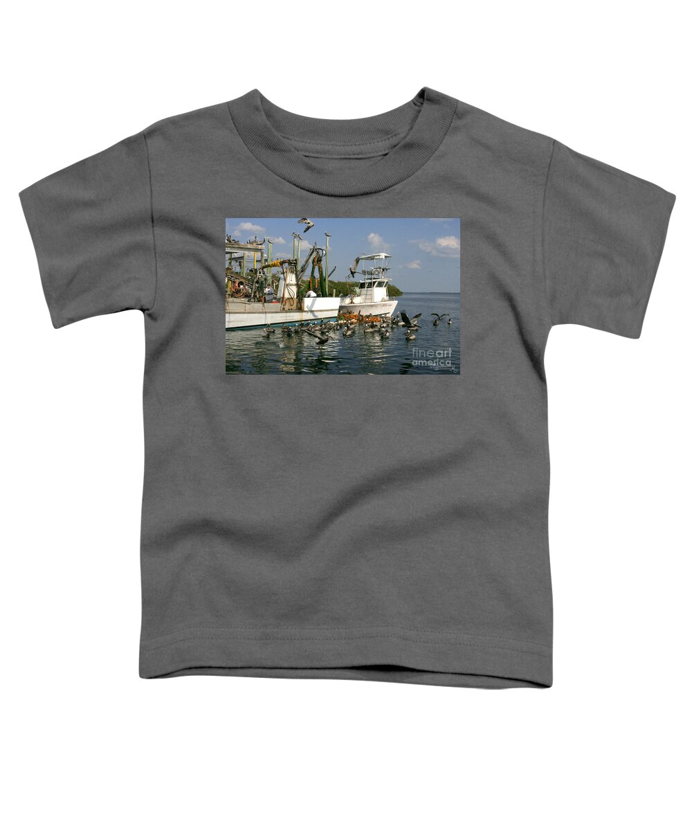 Fishing Boats Toddler T-Shirt featuring the photograph The Welcoming Committee by Mariarosa Rockefeller