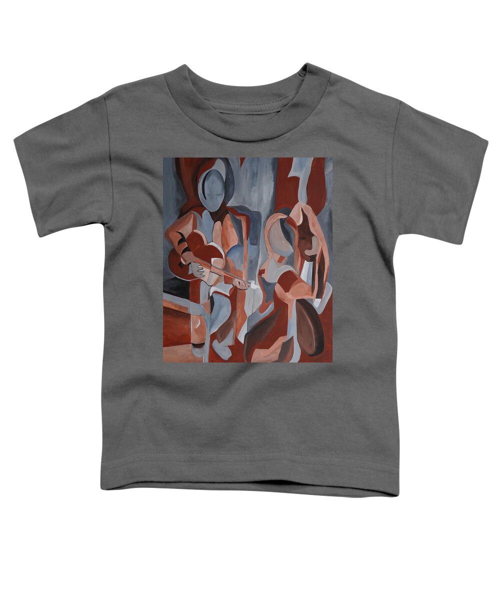 Barbara Moak Toddler T-Shirt featuring the painting Three Musicians by Barbara Moak