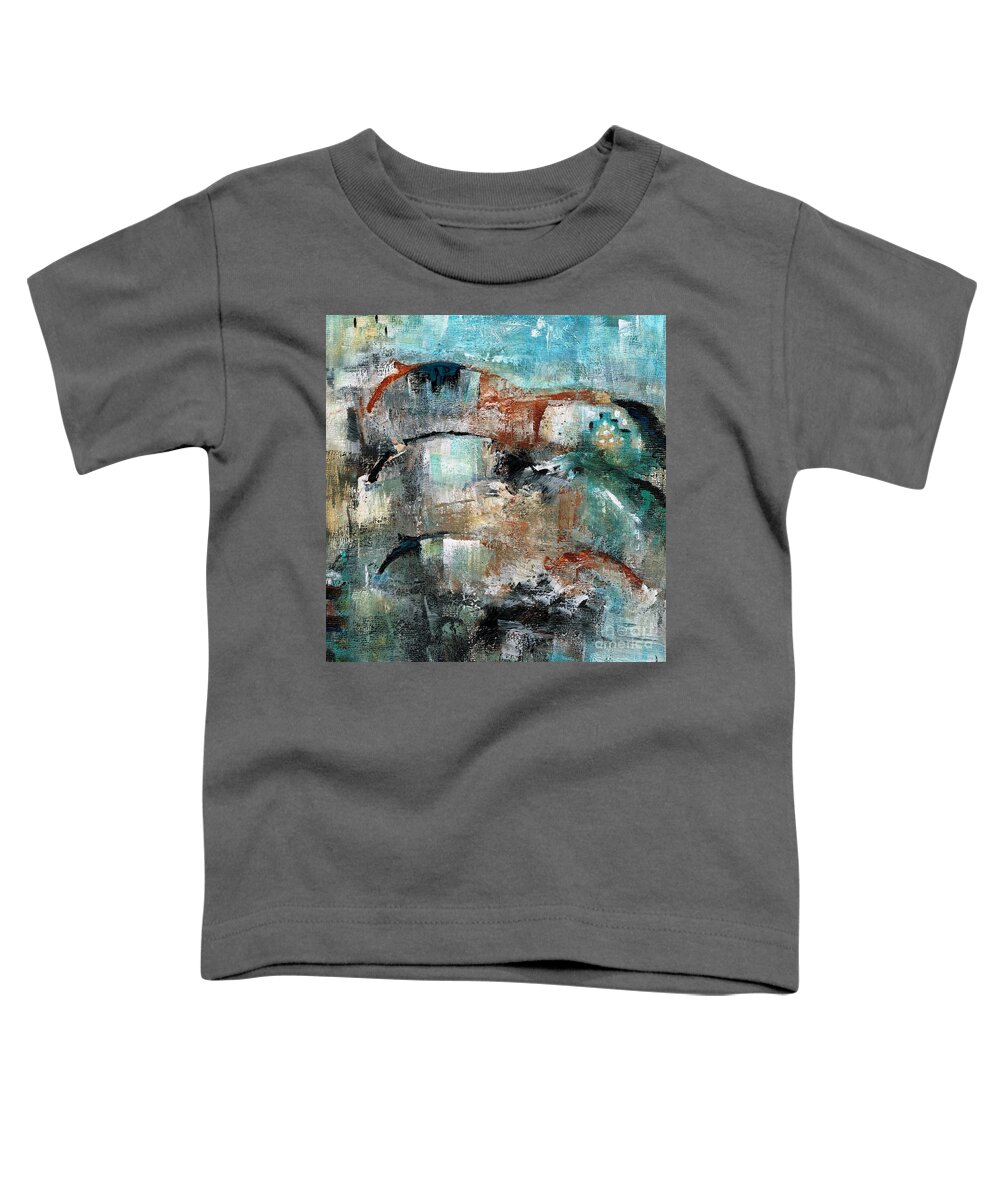 Southwest Art Toddler T-Shirt featuring the painting Three Running Horses by Frances Marino