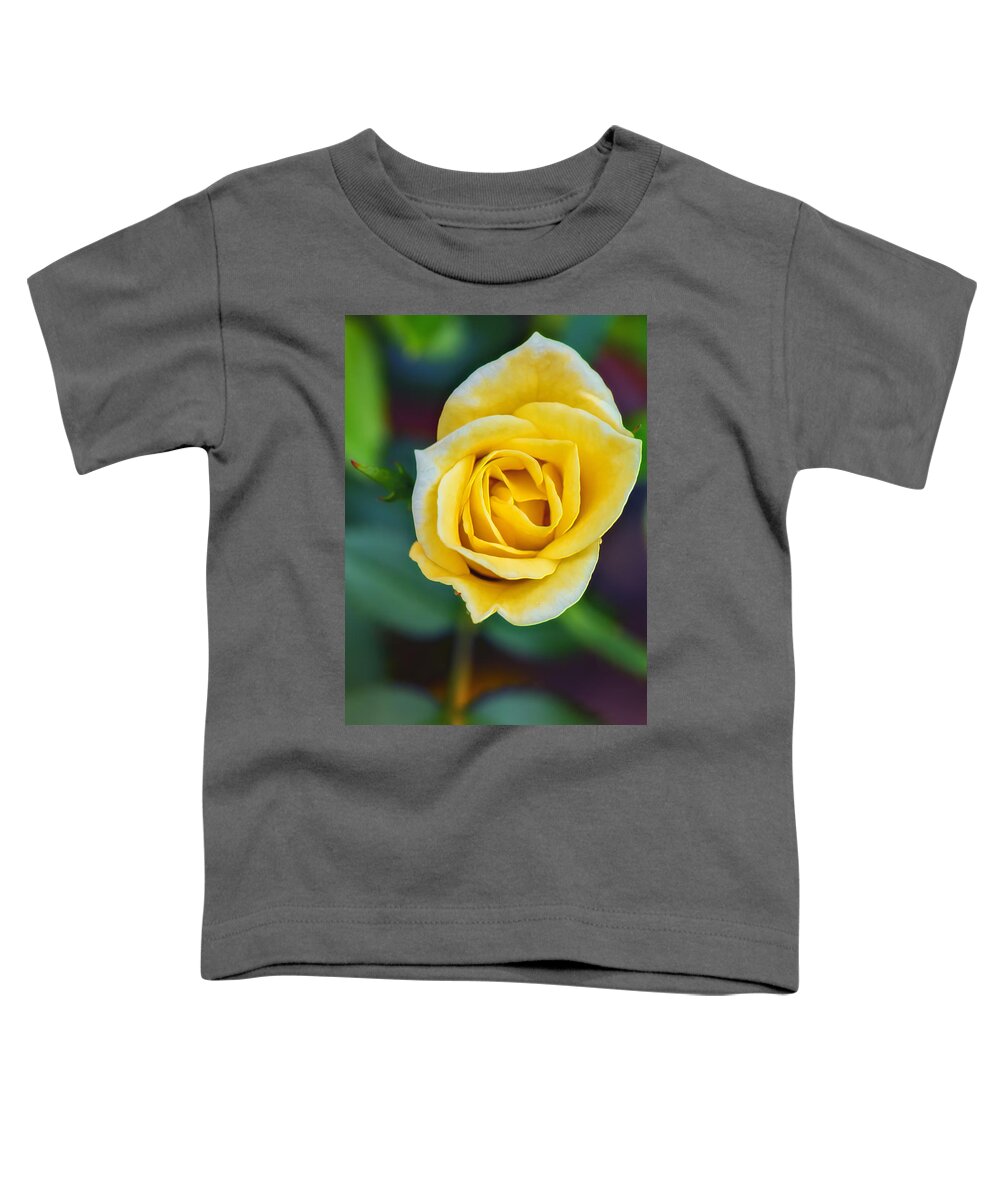 Rose Toddler T-Shirt featuring the photograph Tiny Yellow Teacup Rose by Bill and Linda Tiepelman