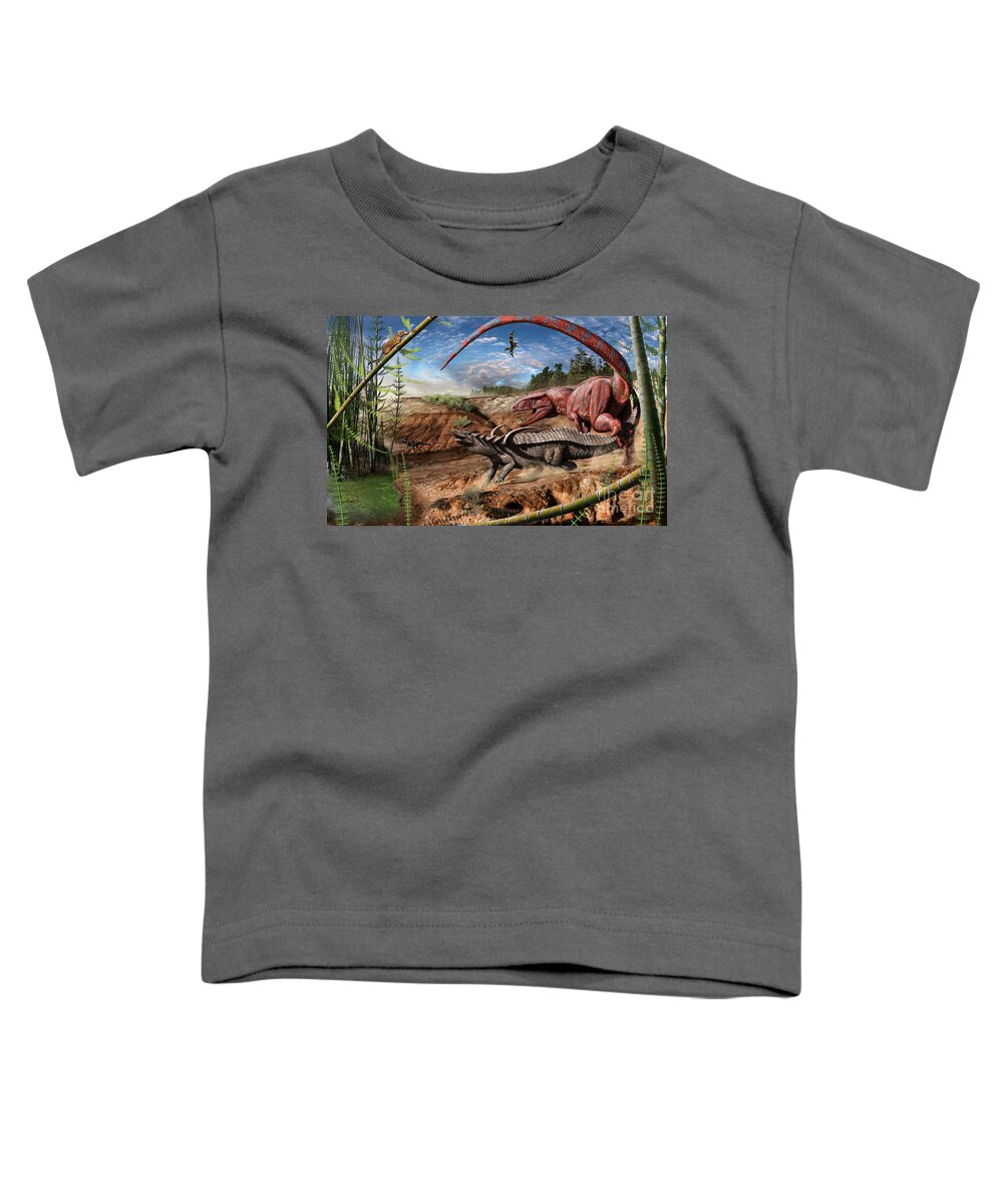 Dinosaur Toddler T-Shirt featuring the digital art Triassic Scene 2 by Julius Csotonyi