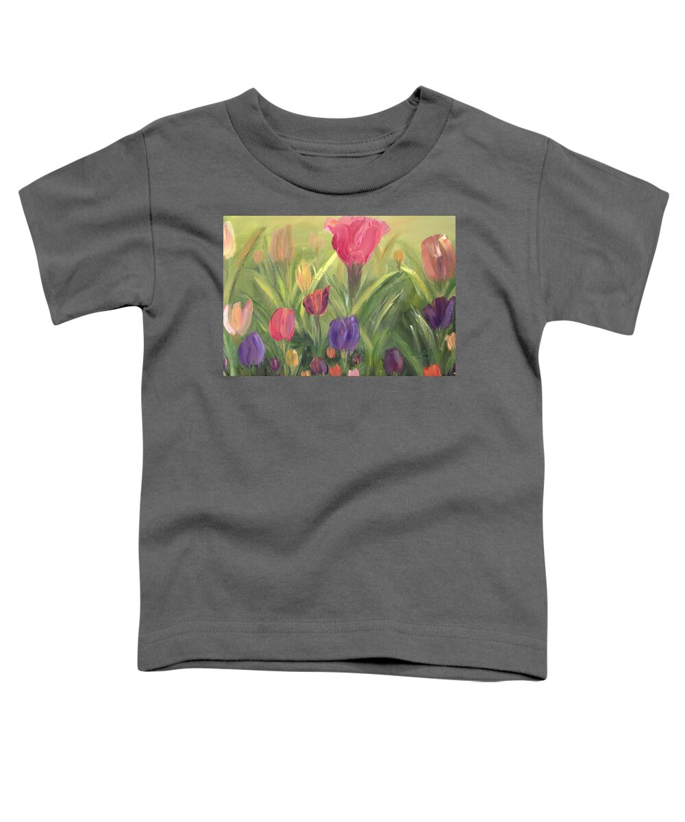 Floral Toddler T-Shirt featuring the painting Tulips by Donna Blackhall
