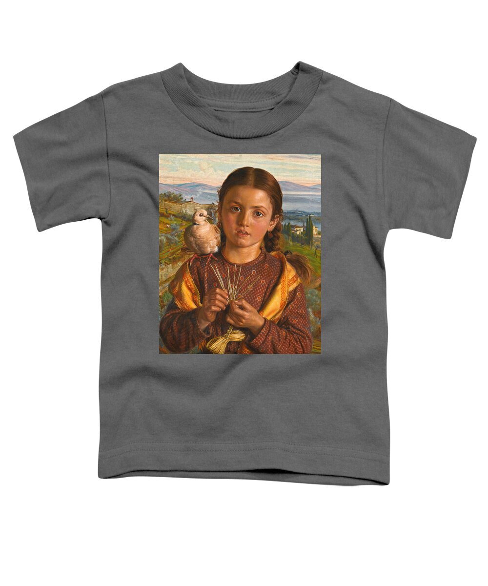 William Holman Hunt Toddler T-Shirt featuring the painting Tuscan Girl Plaiting Straw by William Holman Hunt