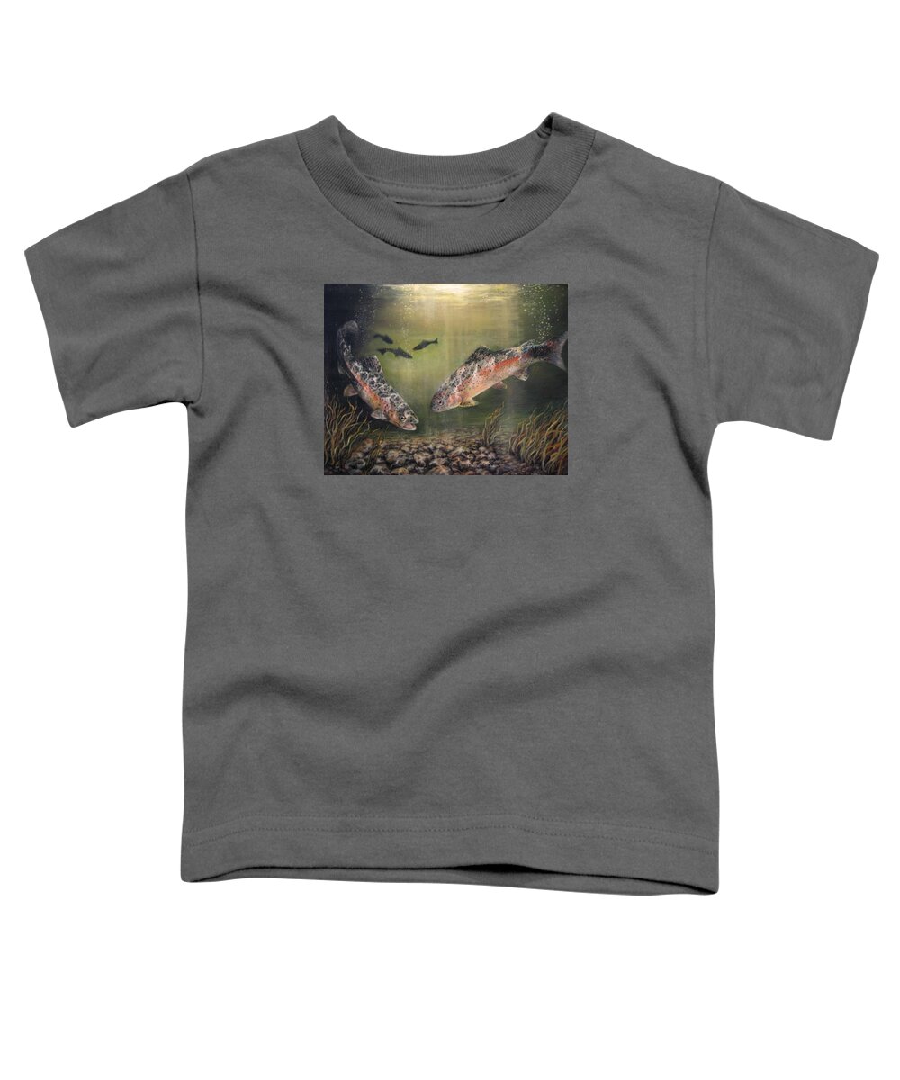 Nature Toddler T-Shirt featuring the painting Two Rainbow Trout by Donna Tucker