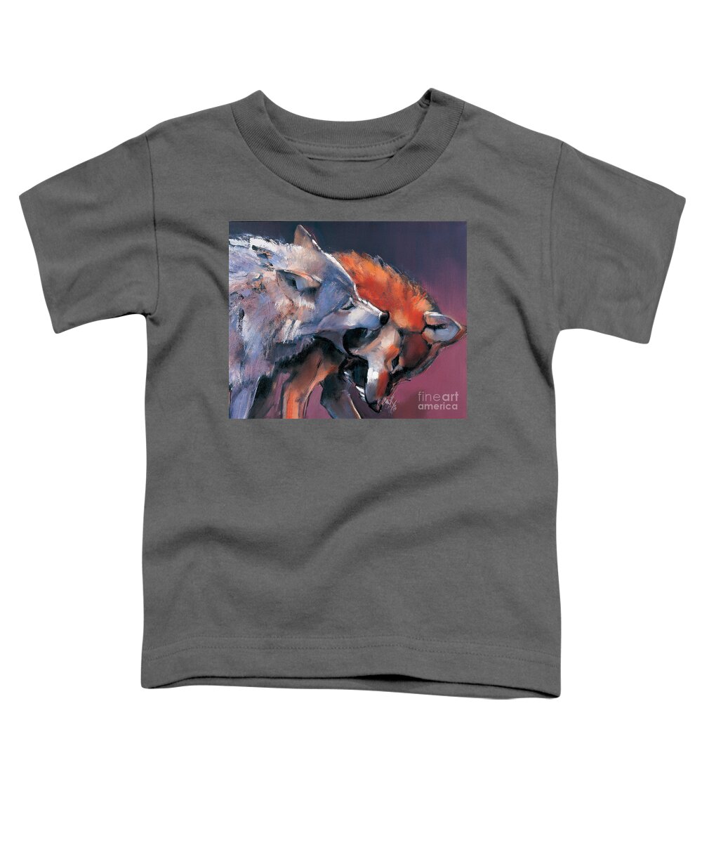 Wolf Toddler T-Shirt featuring the painting Two Wolves by Mark Adlington