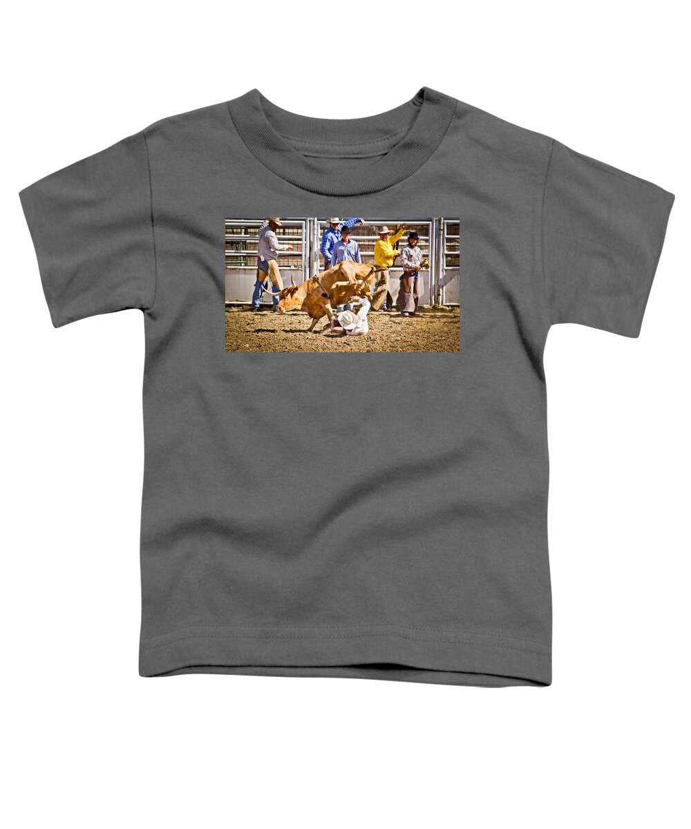 Wild Cow Riding Toddler T-Shirt featuring the photograph Udderly Close - Deer Creek Days - Ranch Rodeo - Glenrock Wyoming by Diane Mintle