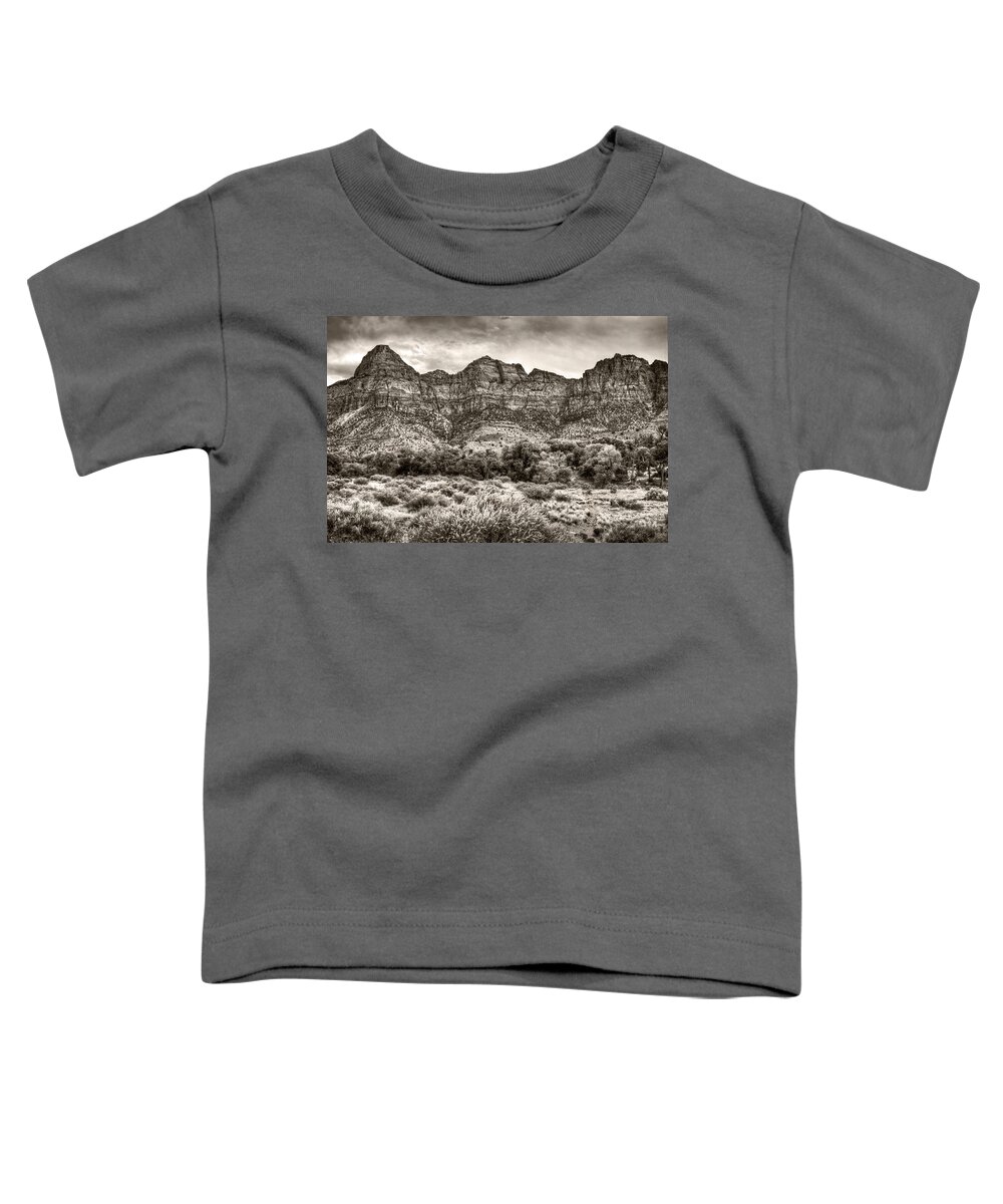 Utah Toddler T-Shirt featuring the photograph Watchman Trail in Sepia - Zion by Tammy Wetzel