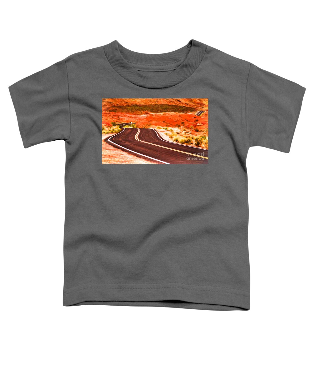 Road Toddler T-Shirt featuring the photograph Winding Road In Valley Of Fire - Painterly by Les Palenik