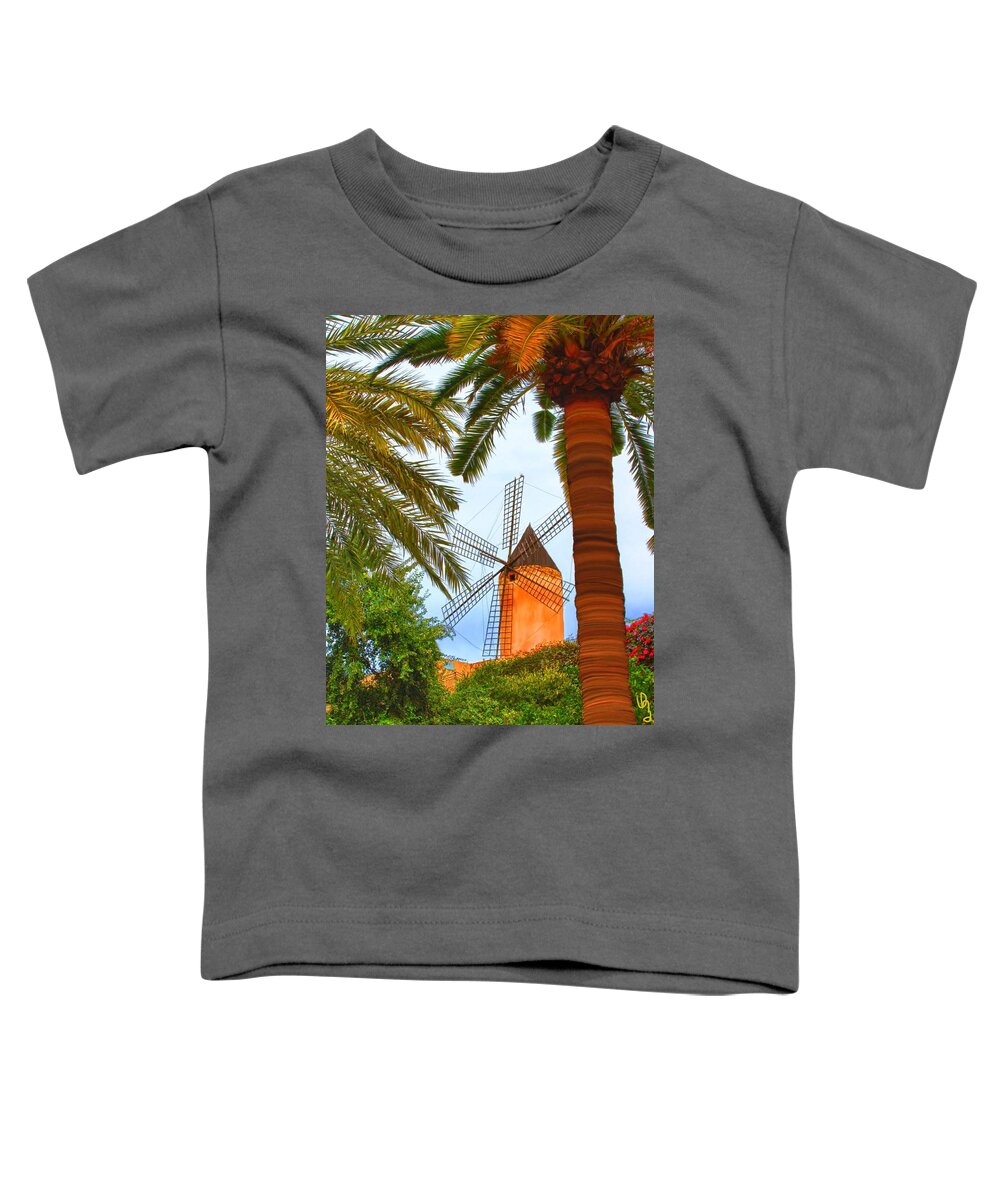 Spain Toddler T-Shirt featuring the painting Windmill in Palma de Mallorca by Deborah Boyd