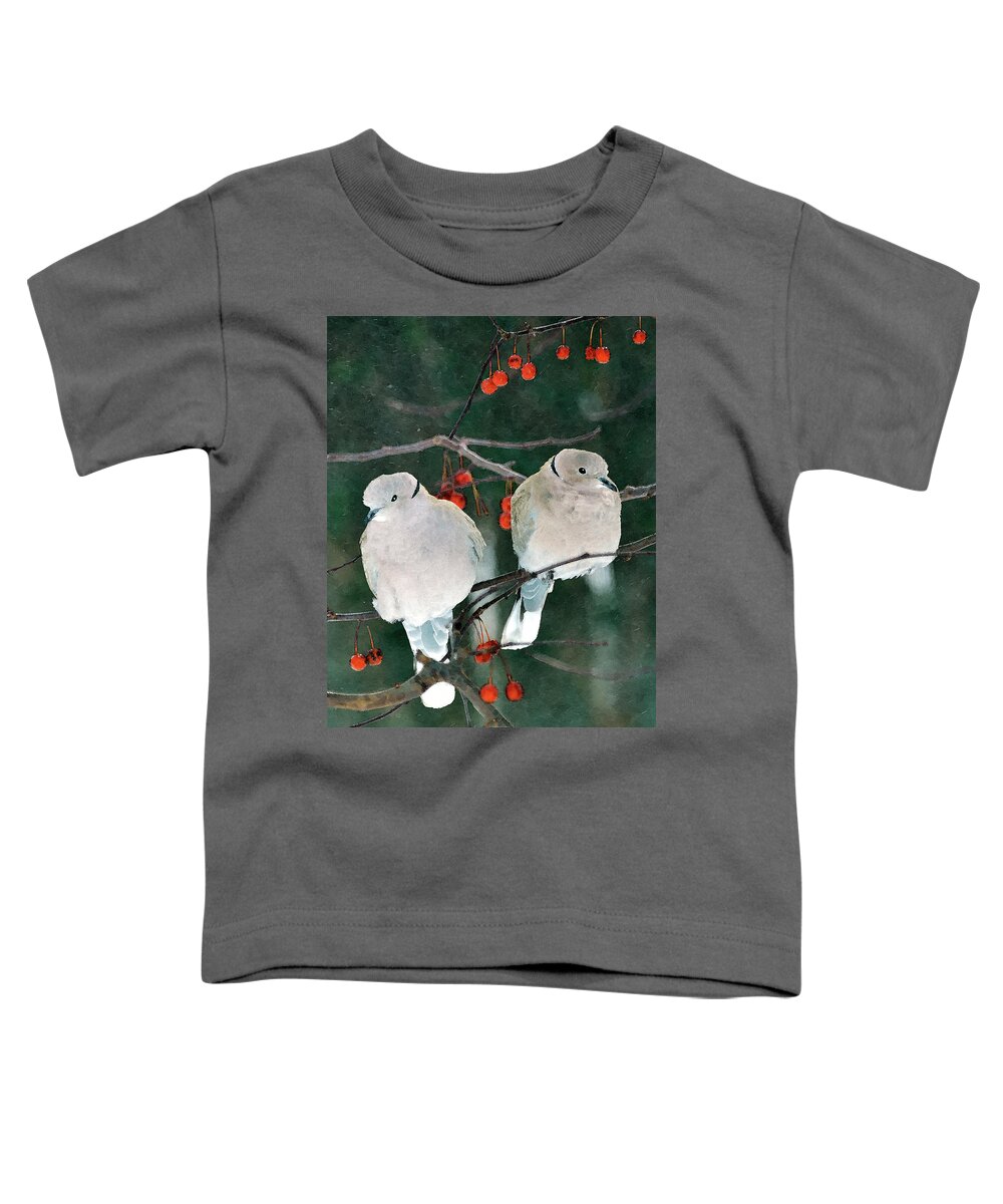 Eurasian Collared Doves Toddler T-Shirt featuring the digital art Winter Doves by Betty LaRue