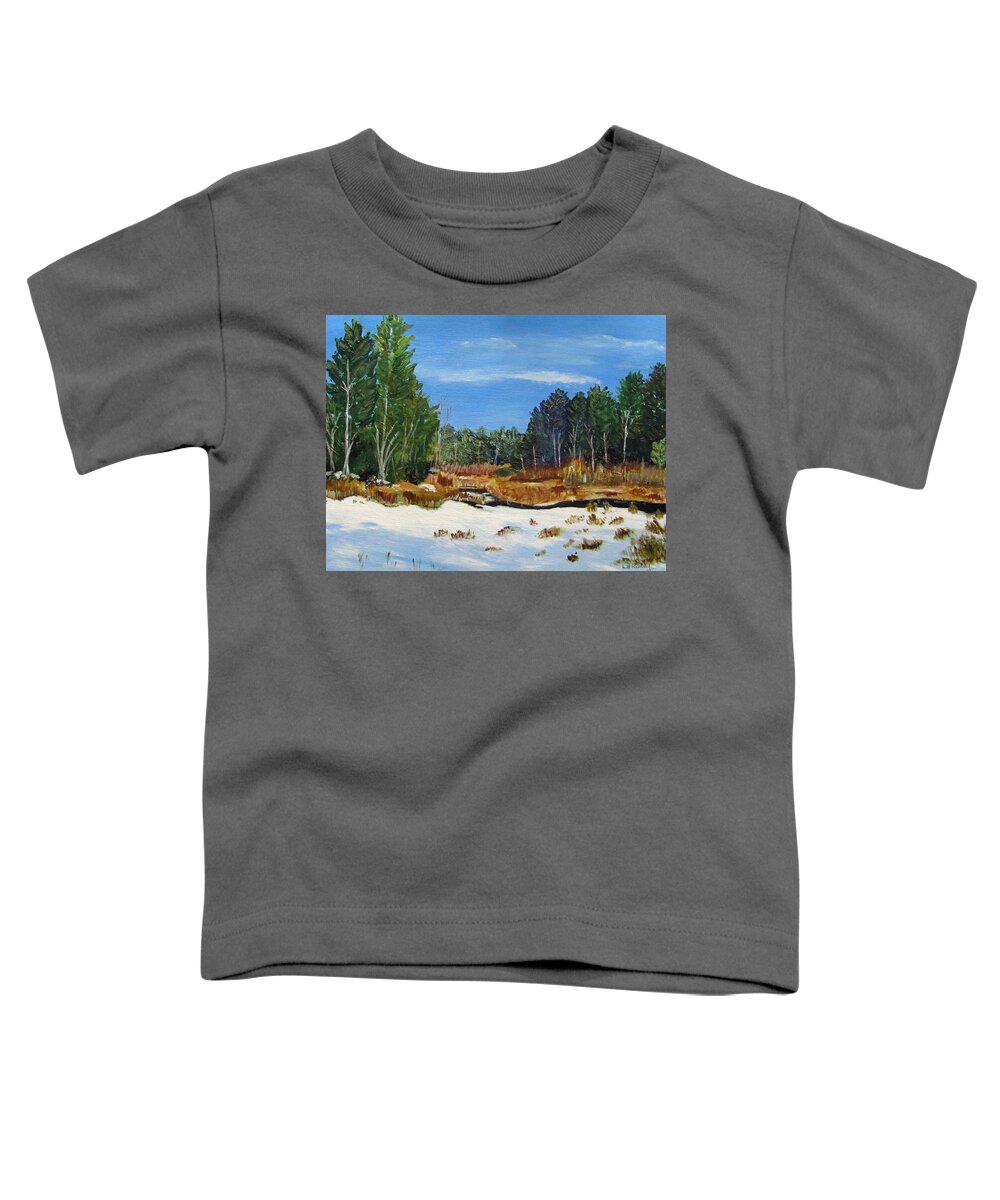 Landscape Toddler T-Shirt featuring the painting Winter Marsh in Hooksett by Linda Feinberg