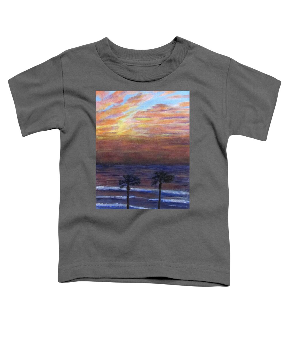 Landscape Toddler T-Shirt featuring the painting Winter Sunset in Netanya by Linda Feinberg