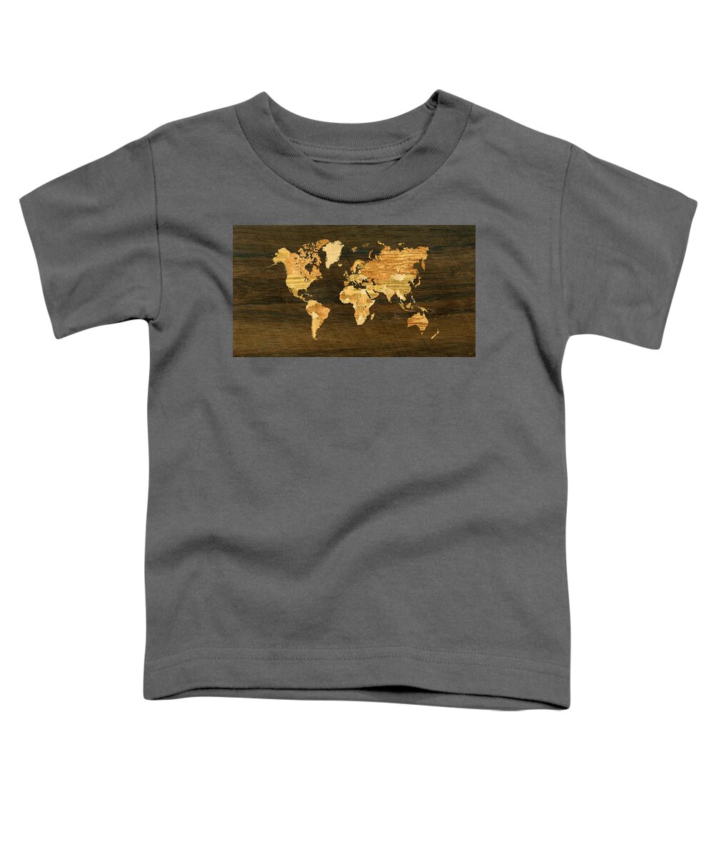 World Toddler T-Shirt featuring the digital art Wooden World Map by Hakon Soreide
