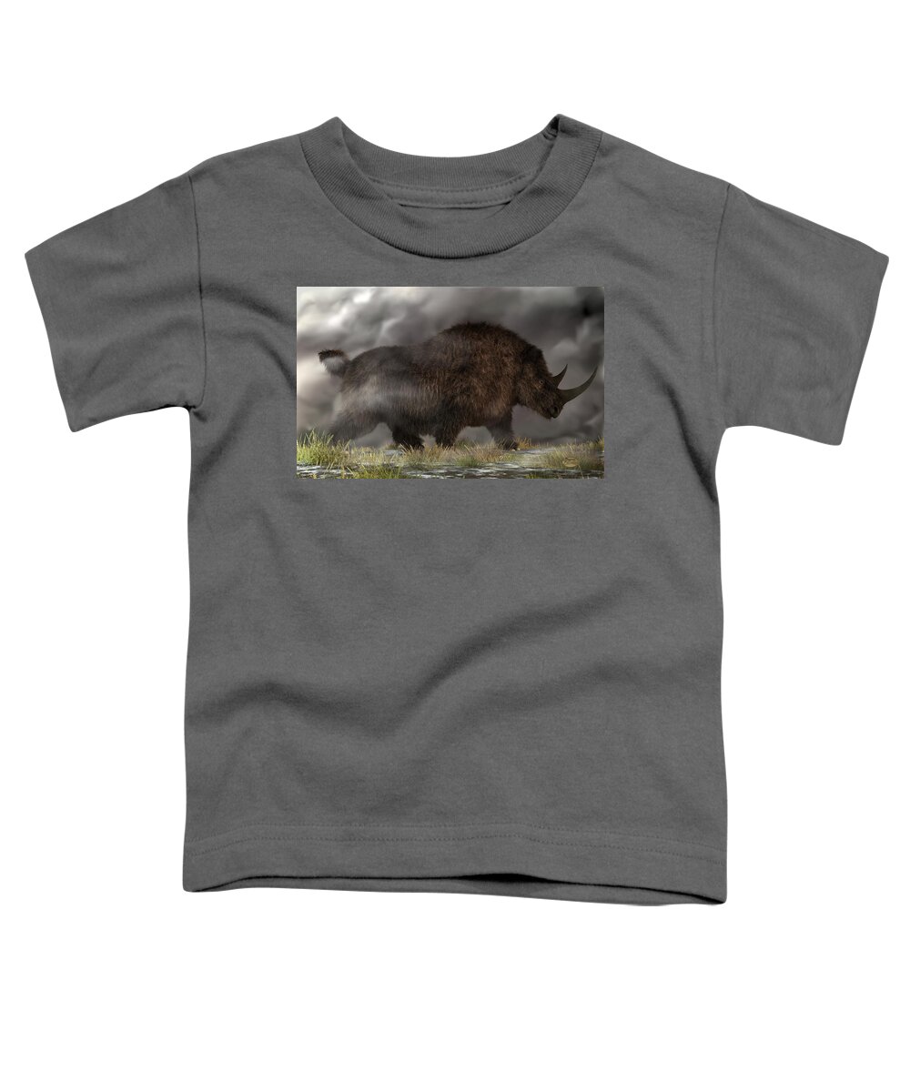Woolly Rhino Toddler T-Shirt featuring the digital art Woolly Rhinoceros by Daniel Eskridge