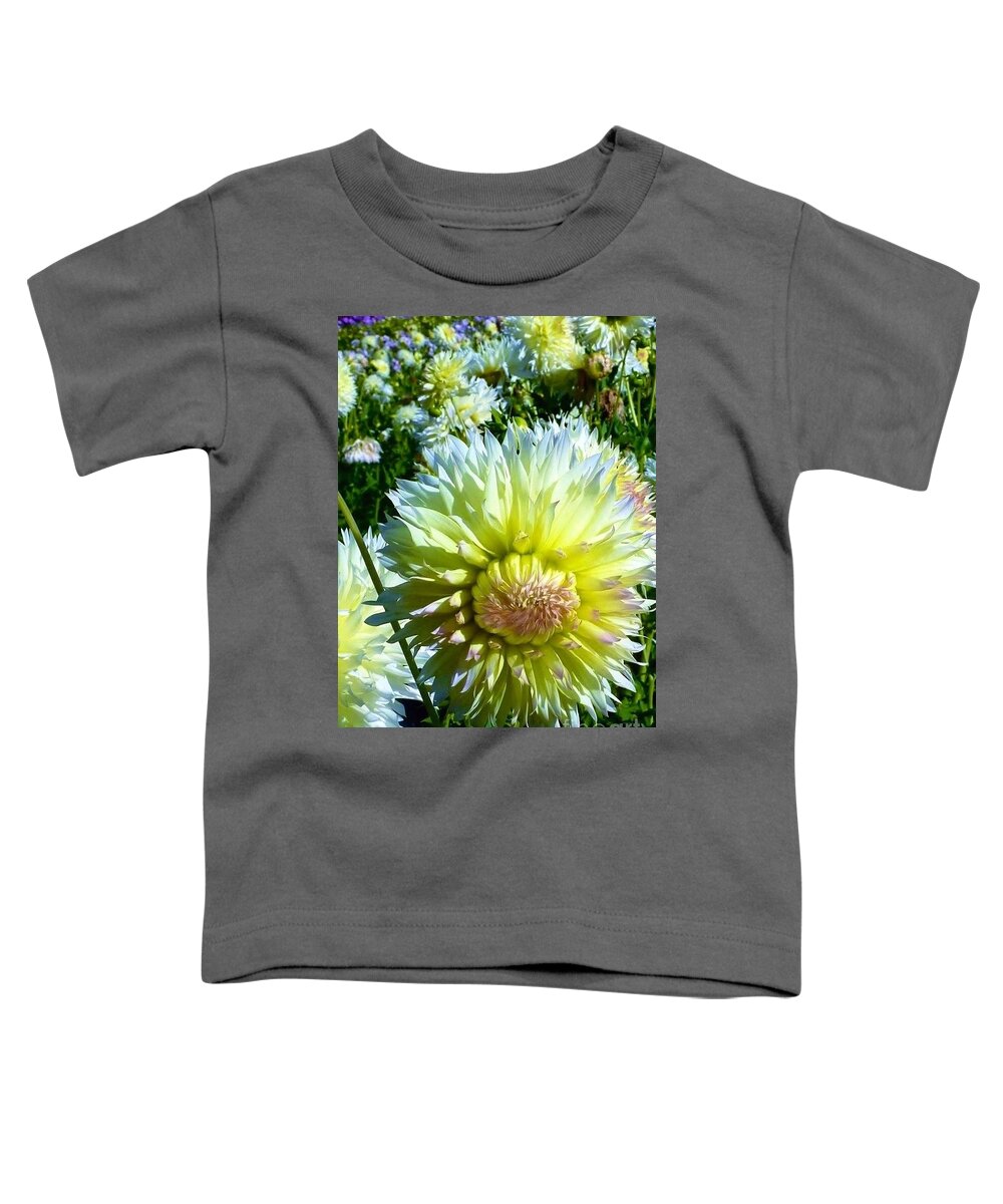 Yellow& White Dahlia Flowers Toddler T-Shirt featuring the photograph Yellow and White Dahlia Flowers by Susan Garren