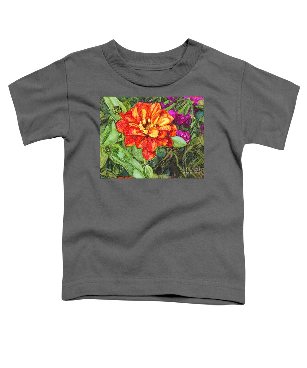 Alcohol Ink Toddler T-Shirt featuring the painting Zinnia by Vicki Baun Barry