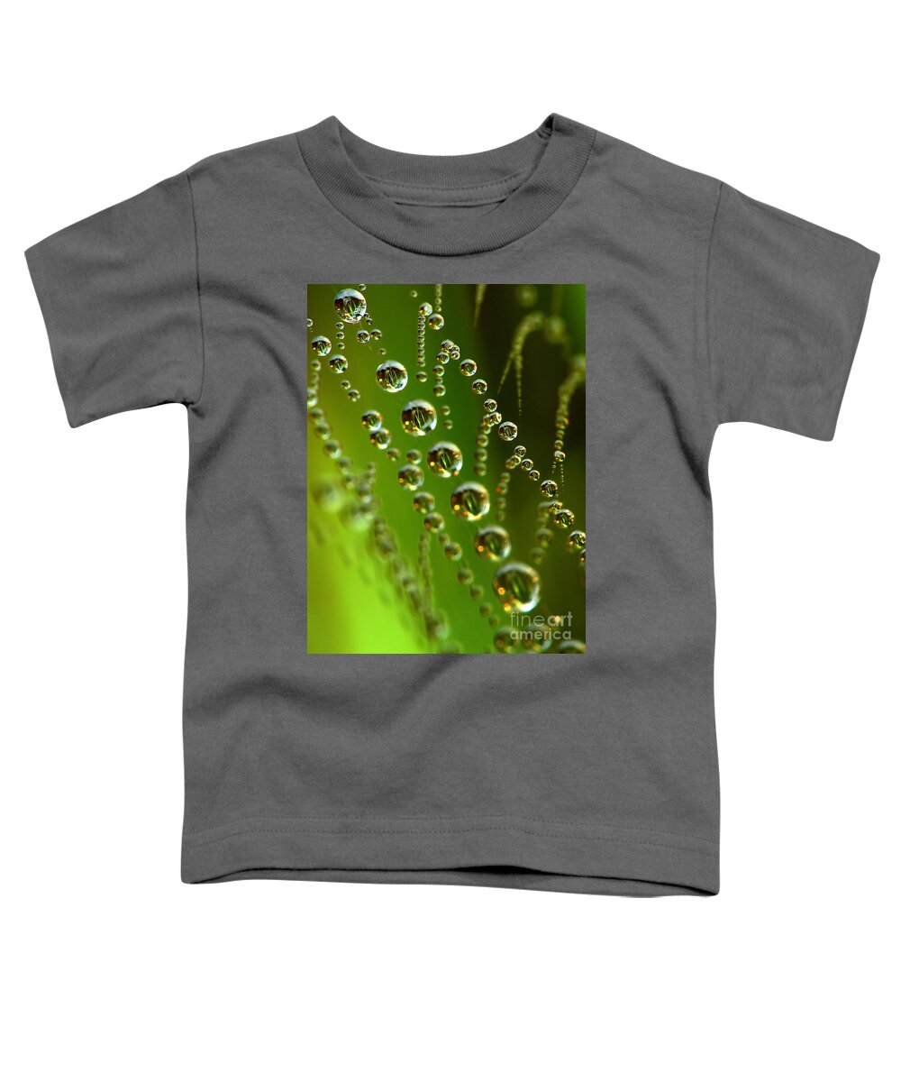 Nature Toddler T-Shirt featuring the photograph Drops in spiderweb #1 by Odon Czintos