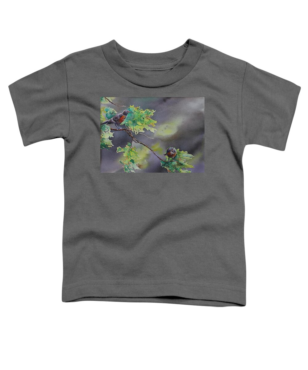 Robin Toddler T-Shirt featuring the painting Ready for Take Off by Ruth Kamenev
