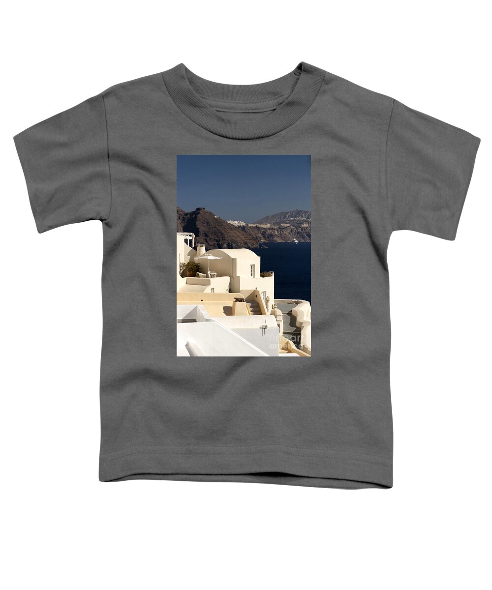 Santorini Toddler T-Shirt featuring the photograph Santorini View #1 by Leslie Leda