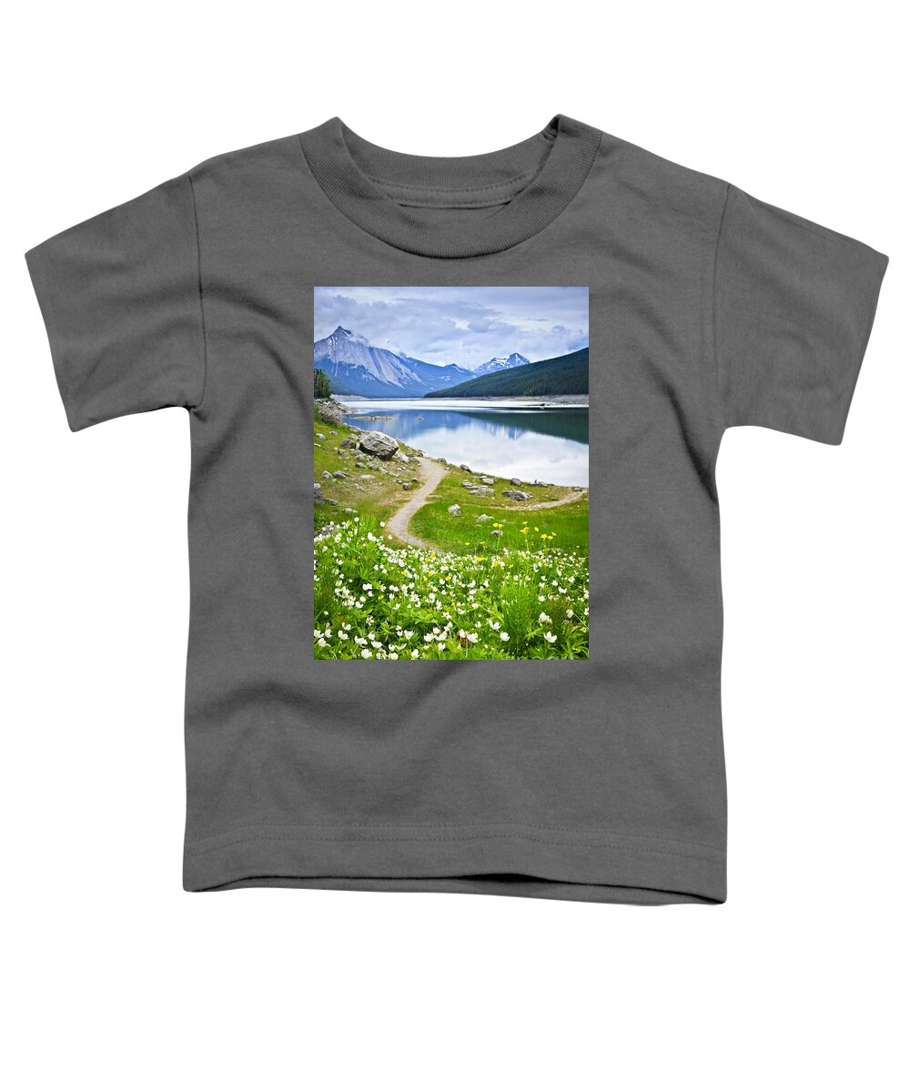 Jasper Toddler T-Shirt featuring the photograph Mountain lake in Jasper National Park 3 by Elena Elisseeva