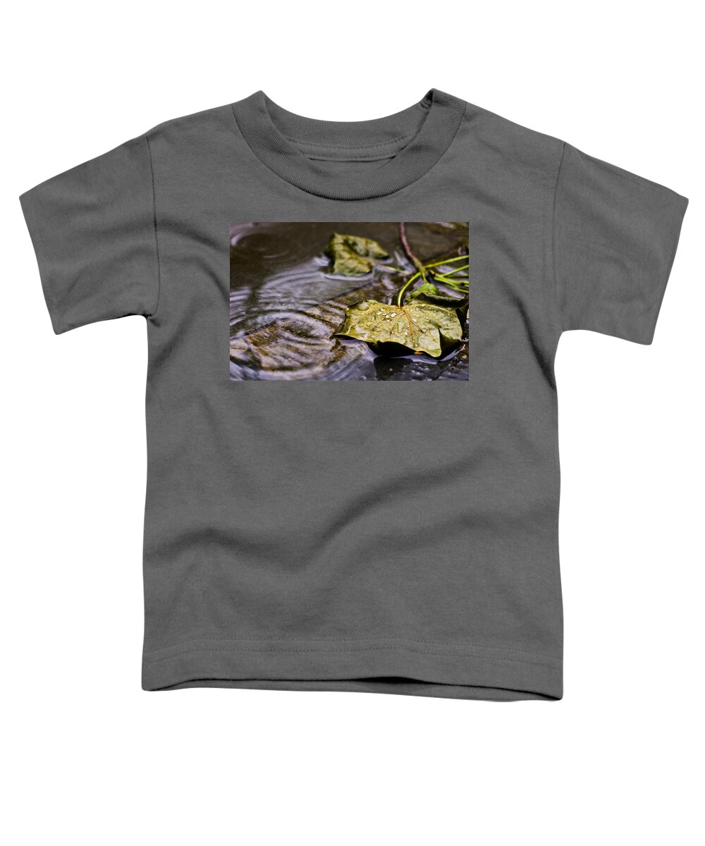 Drops Toddler T-Shirt featuring the photograph A Leaf in the Rain by Lori Coleman