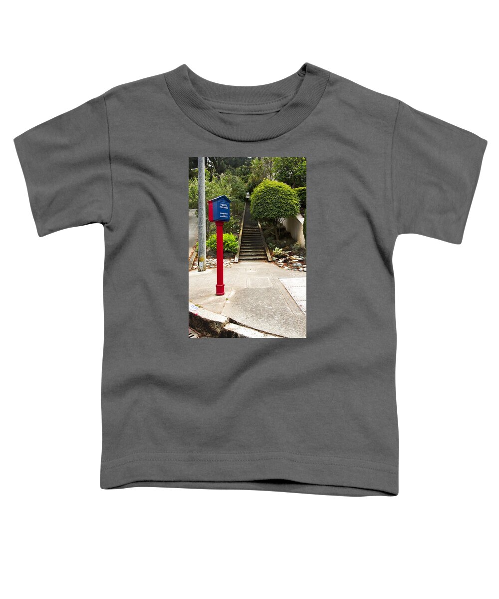 Call Box Toddler T-Shirt featuring the photograph Call Box with Stairs by Grant Groberg