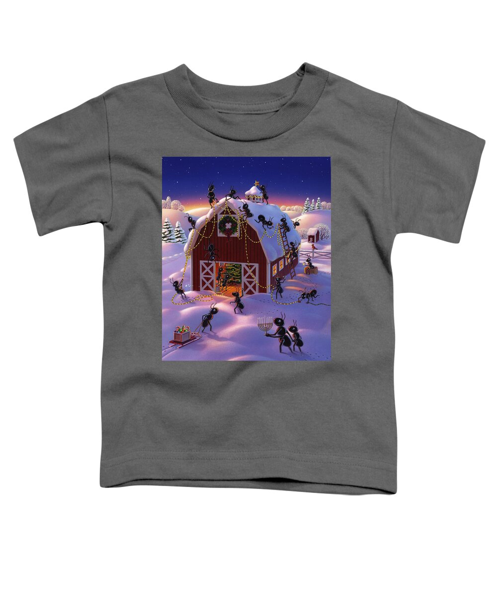 Ants Toddler T-Shirt featuring the painting Christmas Decorator Ants by Robin Moline